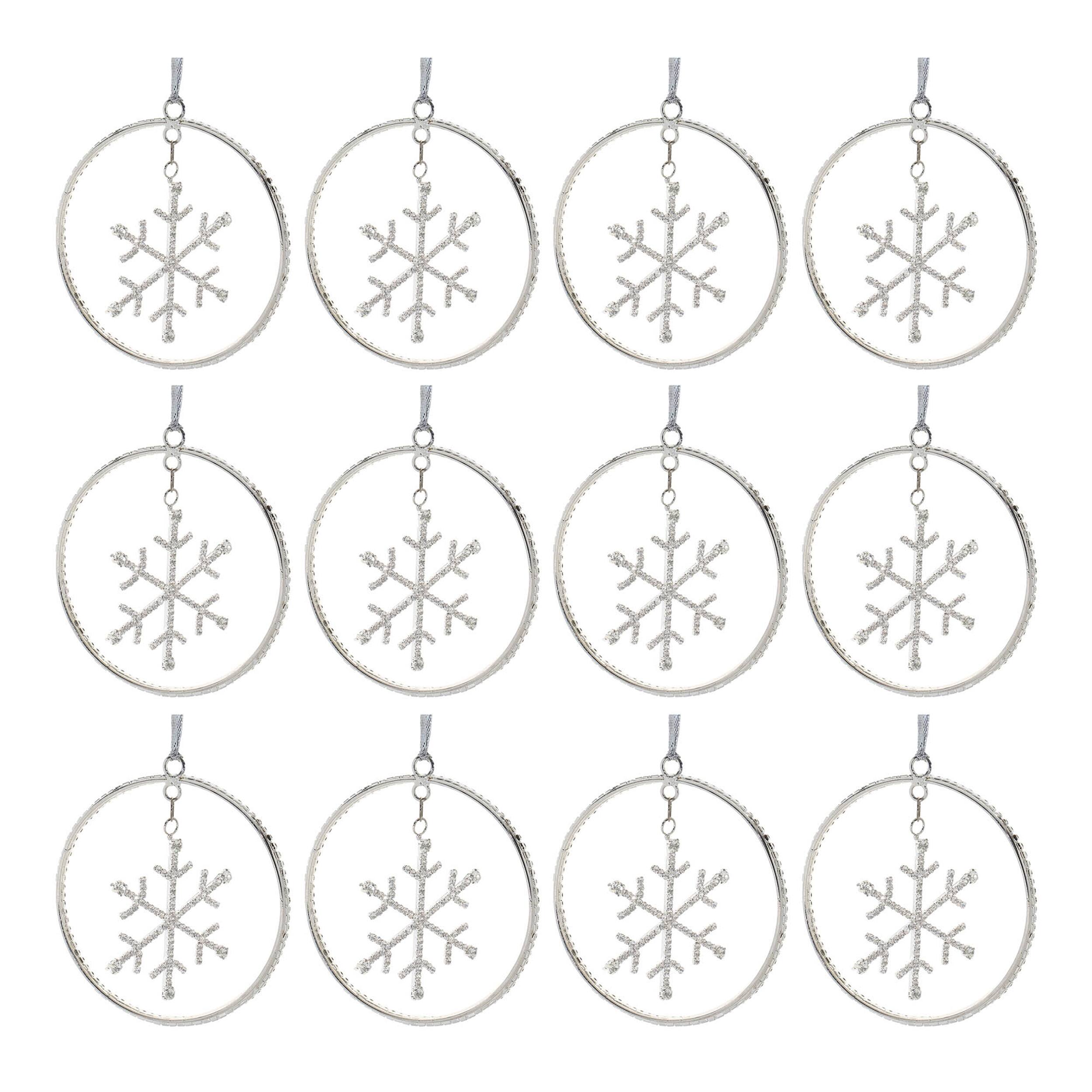 Alt View 1. BreeBe - Jeweled Metal Hanging Snowflake Ornament (Set of 12) - Silver.