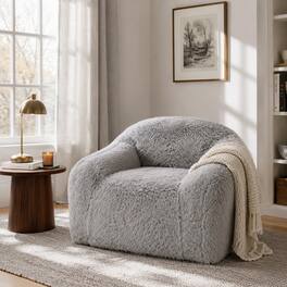 Anysun - Modern 42" Upholstered Foam Compressed Sofa Chair – Contemporary Long Pile with Shaggy Texture, Luxurious to the Touch - Fog Grey