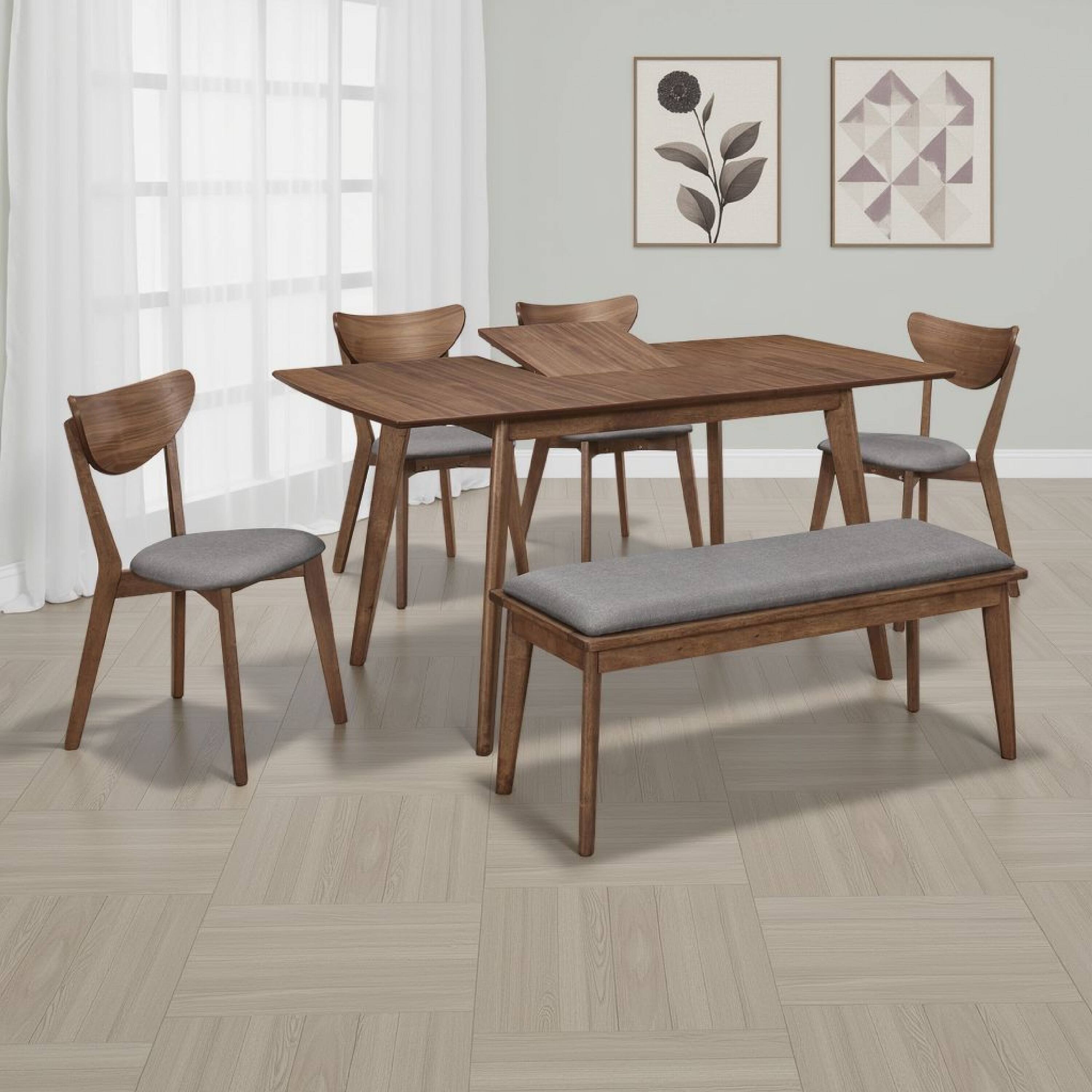 Alt View 5. Manhattan Lane - Relo 6pc Extendable Dining Table, Bench, 4 Chairs - Walnut Brown, Gray.