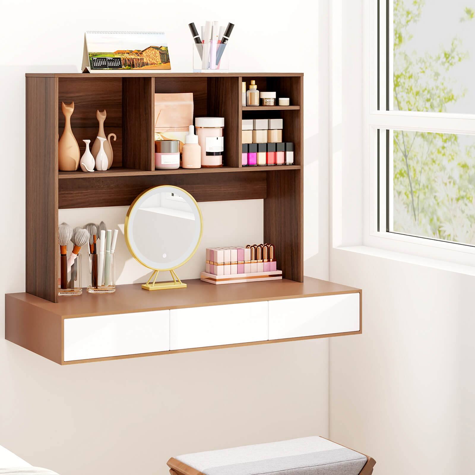 Alt View 3. Costway - Costway Computer Desktop Bookcase Countertop Storage Bookshelf Organizer with 4 Cubbies - Walnut.