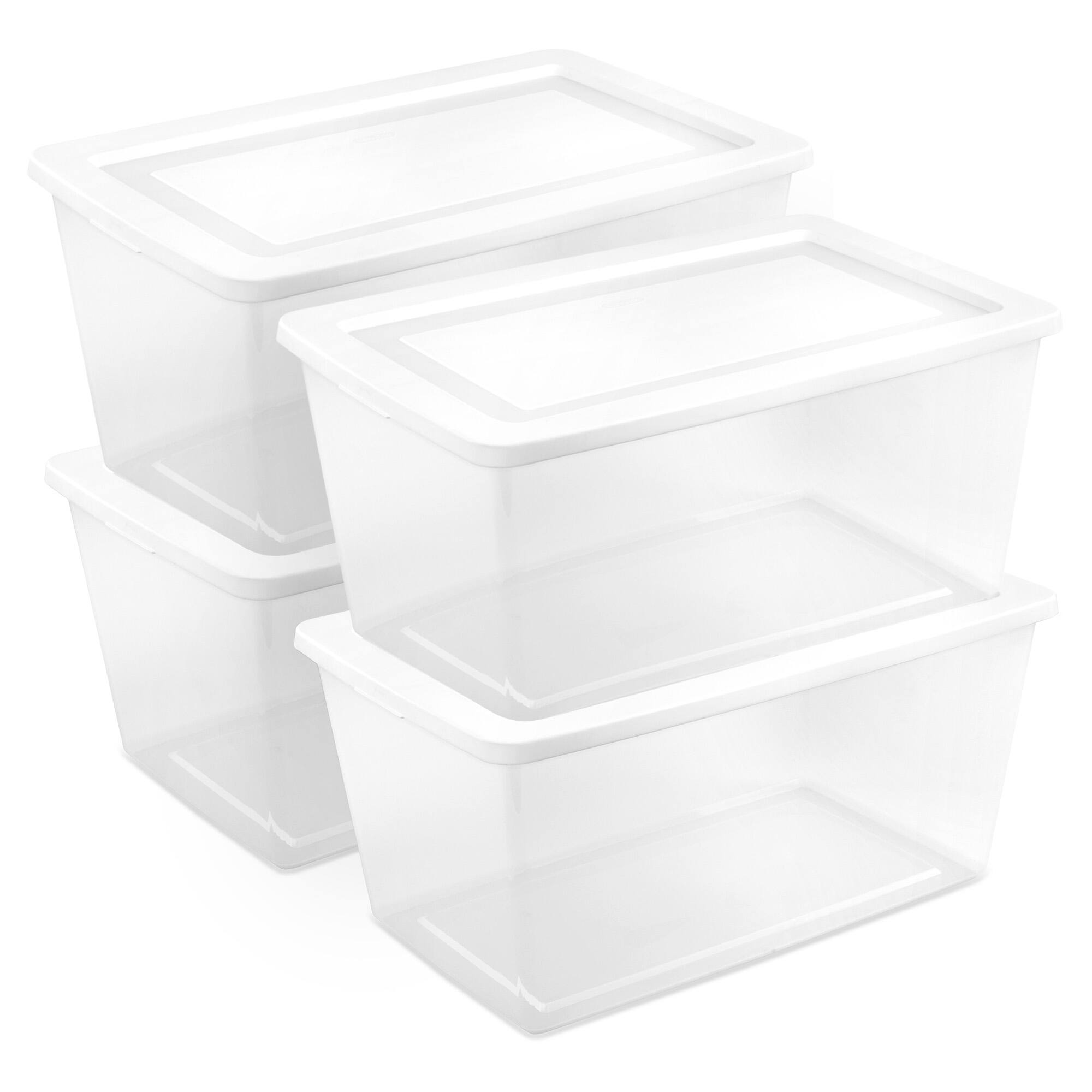 Front. Sterilite - Sterilite 90 Qt Storage Box, Stackable Plastic Container, Home Organizer, 4 Pack - White.
