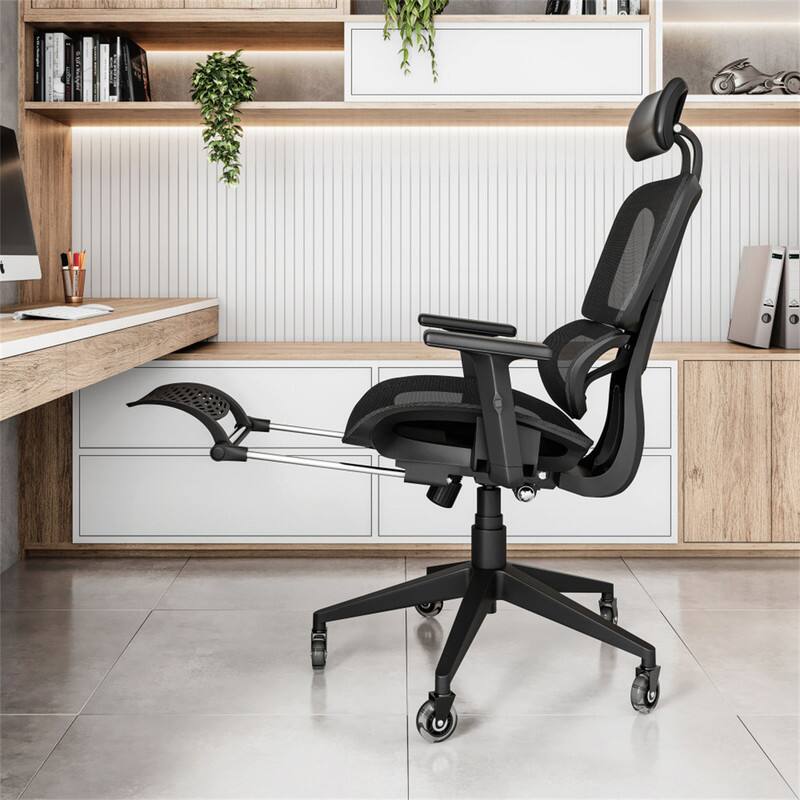 Alt View 8. HTUTWOO - Ultimate Ergonomic Mesh Office Chair - Lumbar Support, Footrest, Adjustable Headrest, 110° Reclining - Black.