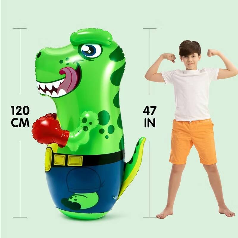 Back. Joyfy - 47-Inch Inflatable T-Rex Dinosaur Punching Bag for Kids, Inflatable Punching Toy Exercise Toy for Indoor Outdoor Fun - green.