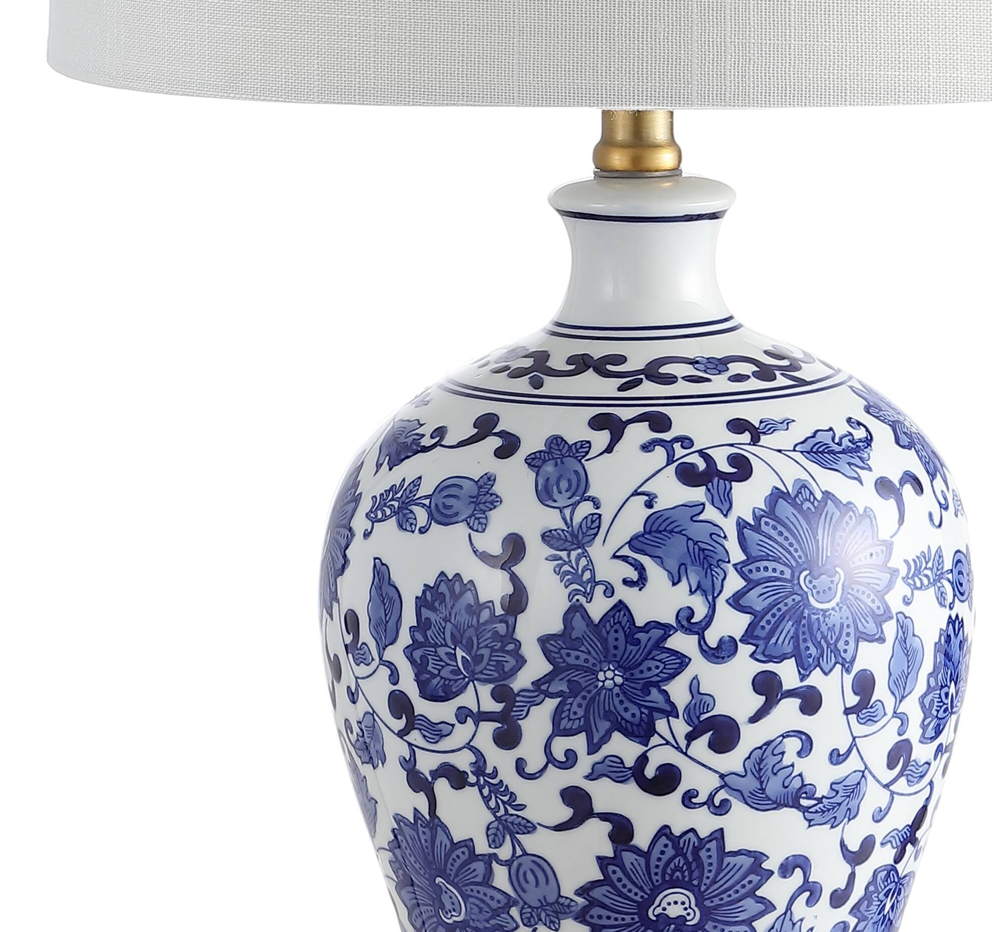 Alt View 4. Jonathan Y - Jennifer 25.75" Ceramic/Metal LED Table Lamp, Blue/White (Set of 2) - Blue/White.