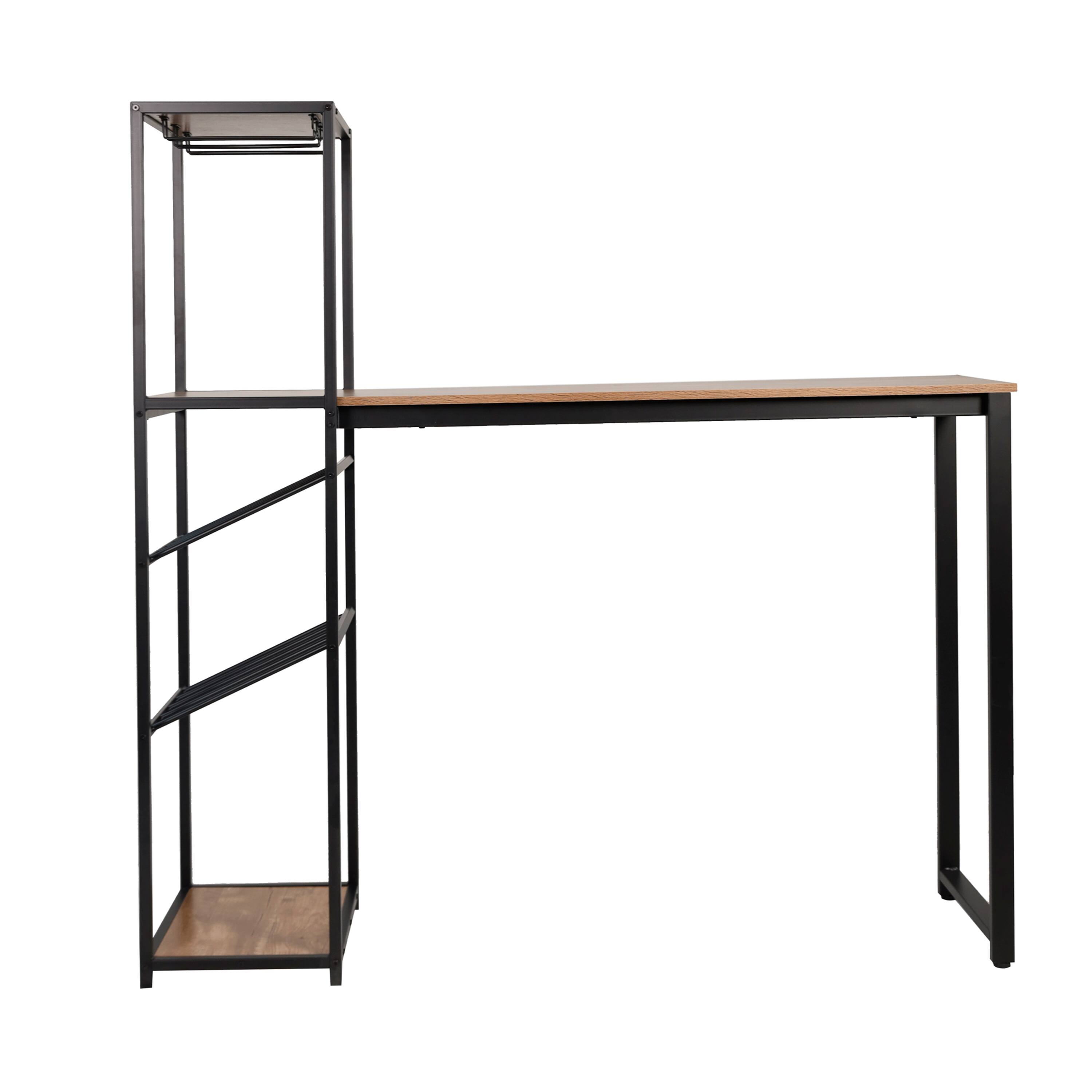 Alt View 7. Emma + Oliver - Modern Freestanding Metal Bar Table with Bottle and Stemware Storage - Light Brown Top/Black Frame.