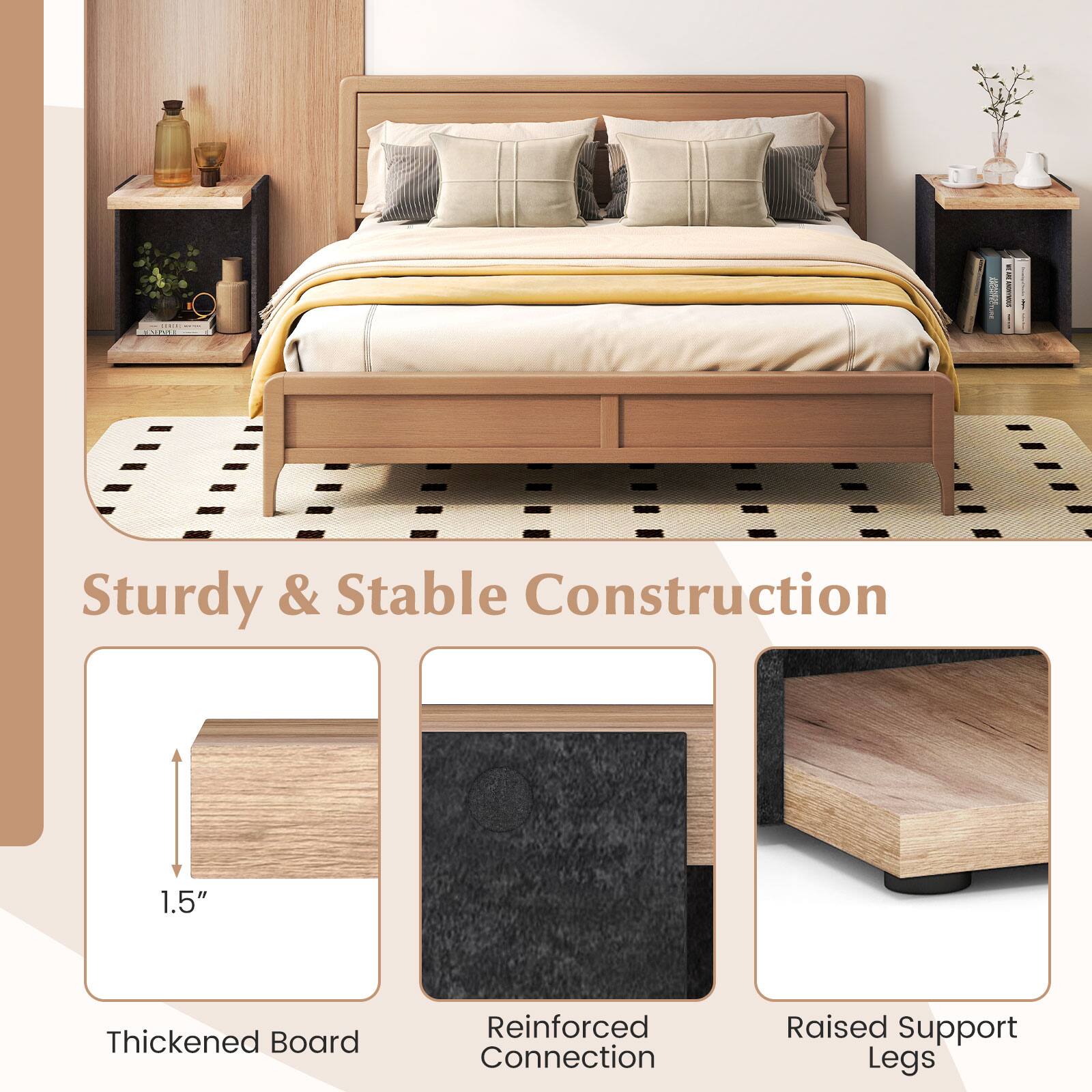 Sturdy & Stable Construction

1.5" Thickened Board  
Reinforced Connection  
Raised Support Legs