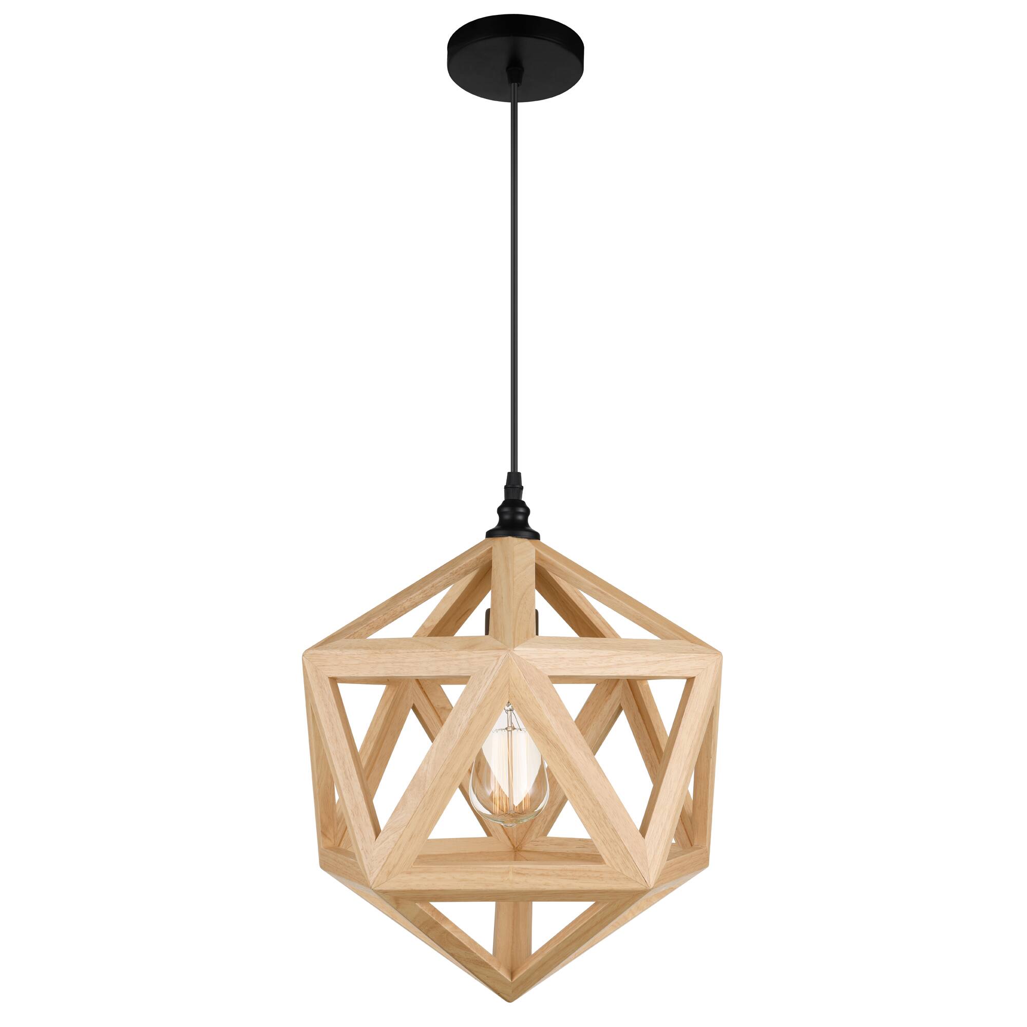 Left. CWI Lighting - Lante 1 Light Pendant With Black & Wood Finish - Black.