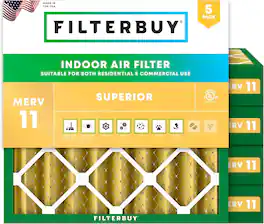 Filterbuy - 10x10x4 MERV 11 Pet & Allergy Defense, Electrostatic Pleated HVAC AC Furnace Air Filters Replacement (5-Pack) - Gold
