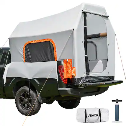 Front. VEVOR - Inflatable Pickup Truck Tent, 7.2 x 5.4 FT 3-Season Truck Bed Tent with Ventilated Mesh Windows - Grey.