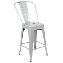 Flash Furniture - Kai Commercial Grade 24" High Silver Metal Indoor-Outdoor Counter Height Stool with Removable Back - Gray