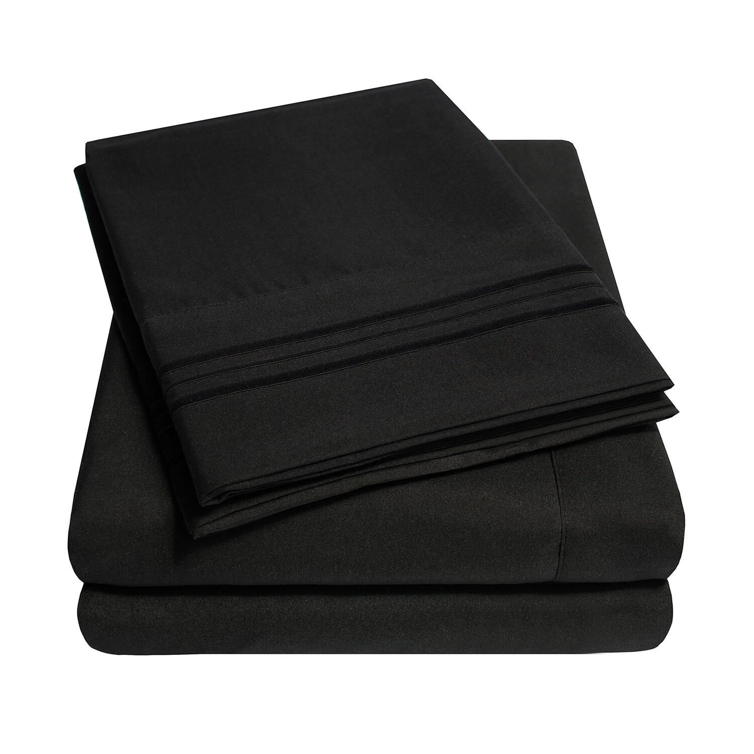 Angle. Sweet Home Collection - 18"-24" Extra Deep Pocket, 4-Piece Bed Sheets Set, Full - Black.