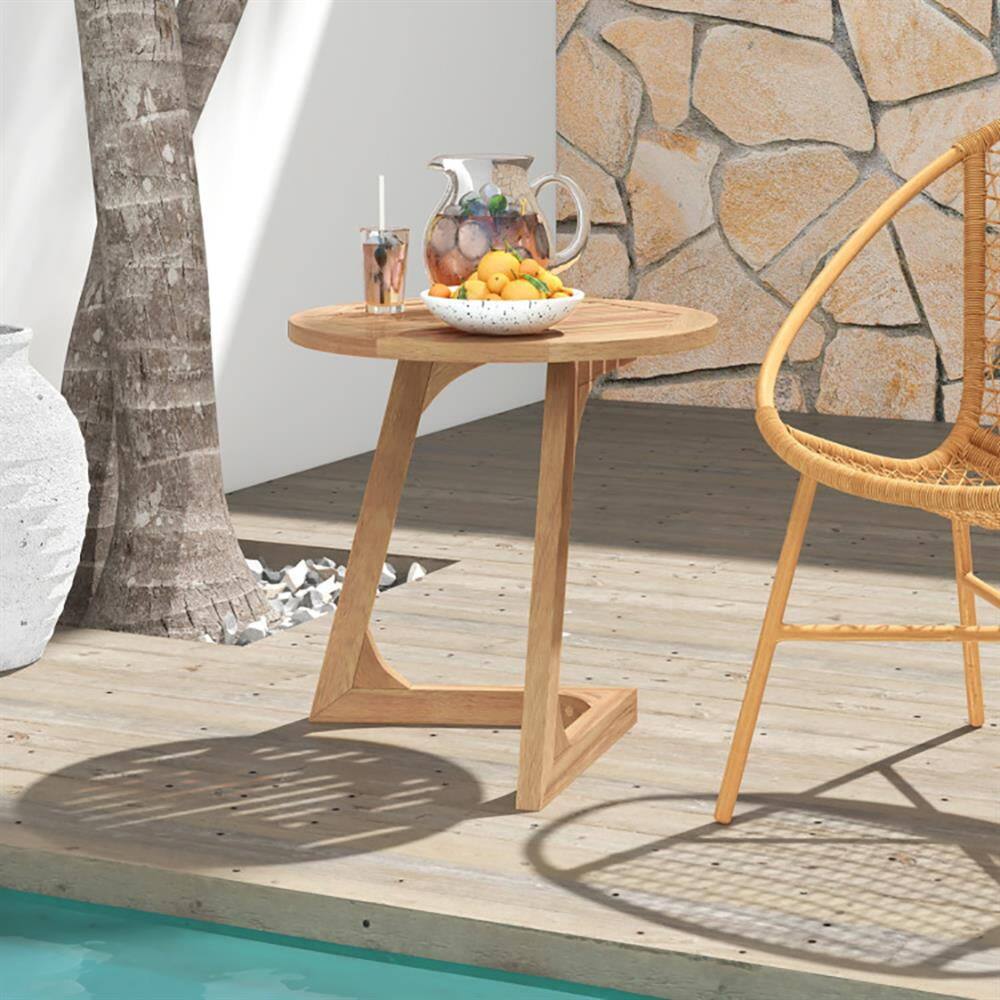 Left. Kadyn - Sofa Side End Table, End Table, Couch Table,Teak Wood Side Table Round Sofa End Table with Slatted Tabletop - Brown.