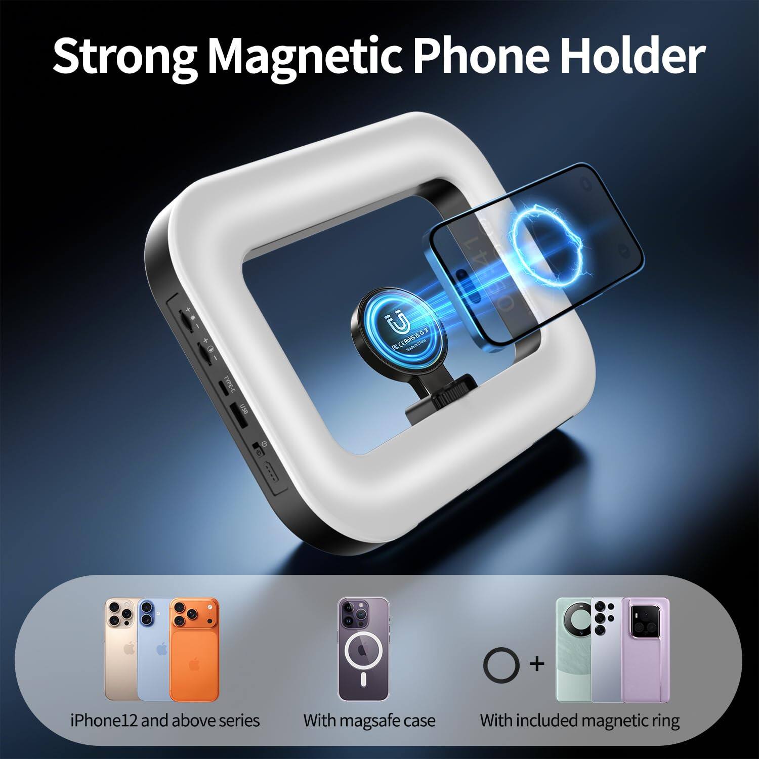 Strong Magnetic Phone Holder

iPhone12 and above series

With magsafe case

With included magnetic ring