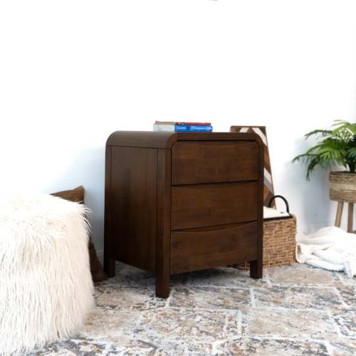 Angle. LUCKY ONE - 23.6" Assembled Mid Century Nightstand 3-Drawer Solid Wood Bedside Table - Brown.