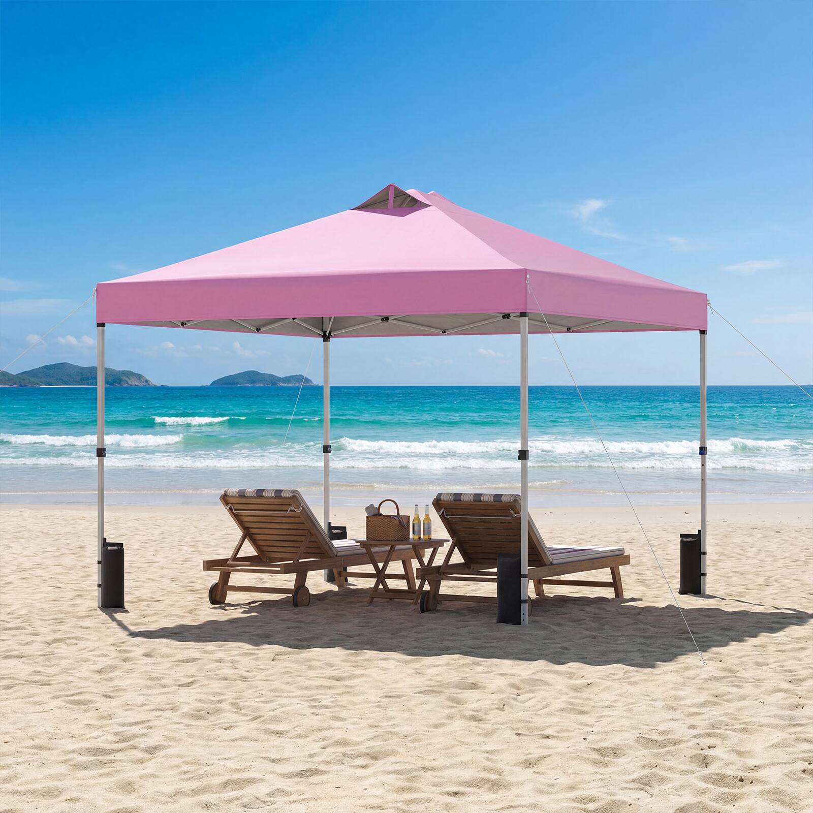Alt View 1. Gymax - Gymax 10x10 FT Pop Up Canopy Tent 1-Person 1-Button Push Instant Setup w/ 4 Sandbags Pink - Pink.