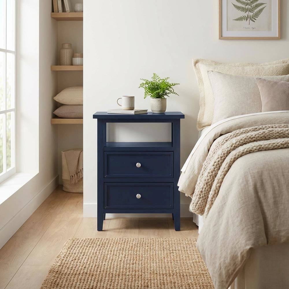 Left. FurniFact - Midnight Blue Nightstand with 2 Drawers and Modern Design - Midnight Blue.