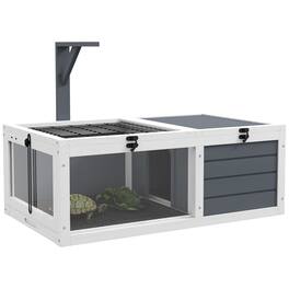 Pawhut - Tortoise Habitat, Wooden Tortoise House, Indoor Outdoor Enclosure with Lamp Holder, Pull-out Waterproof Trays