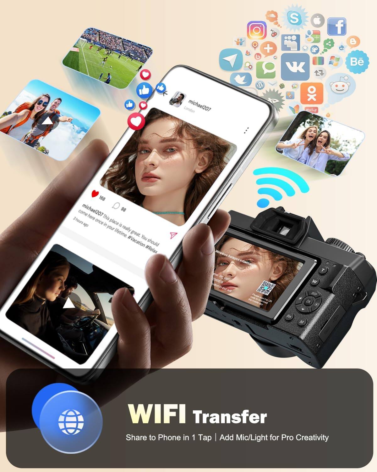 London michael207

+ b III
S 2 VK : OK Meetup

f B B
168 michael207 98 come here This 3 hours ago once in place is your really lifetime. great. You #Vacation should #Relax
Wireless hotspot information SK_ WF 3416 b cool M
T W
DK C
M
WIFI Transfer Share to Phone in 1 Tap Add Mic/Light for Pro Creativity