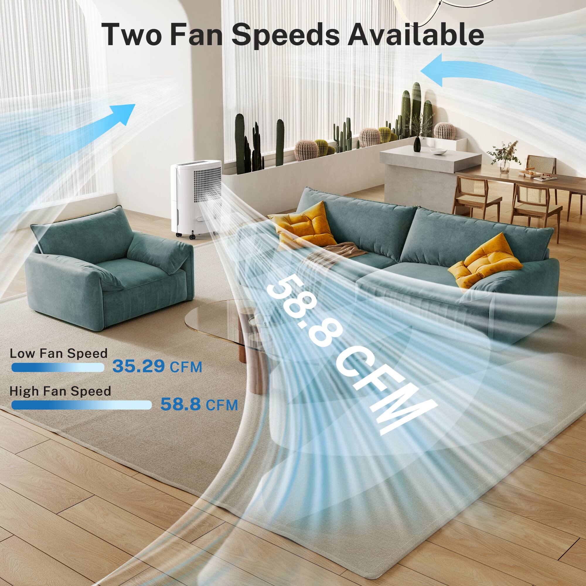 Two Fan Speeds Available

Low Fan Speed: 35.29 CFM  
High Fan Speed: 58.8 CFM