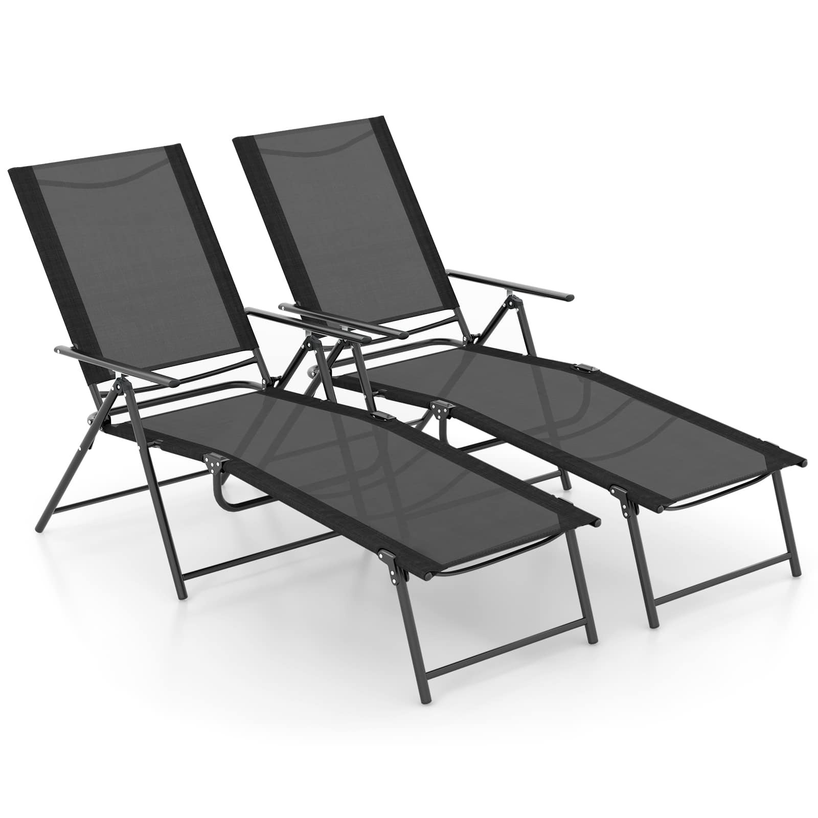 Gymax - 2PCS Folding Chaise Lounge Chairs w/ 6-Level Backrest Reclining Chairs Patio - Black