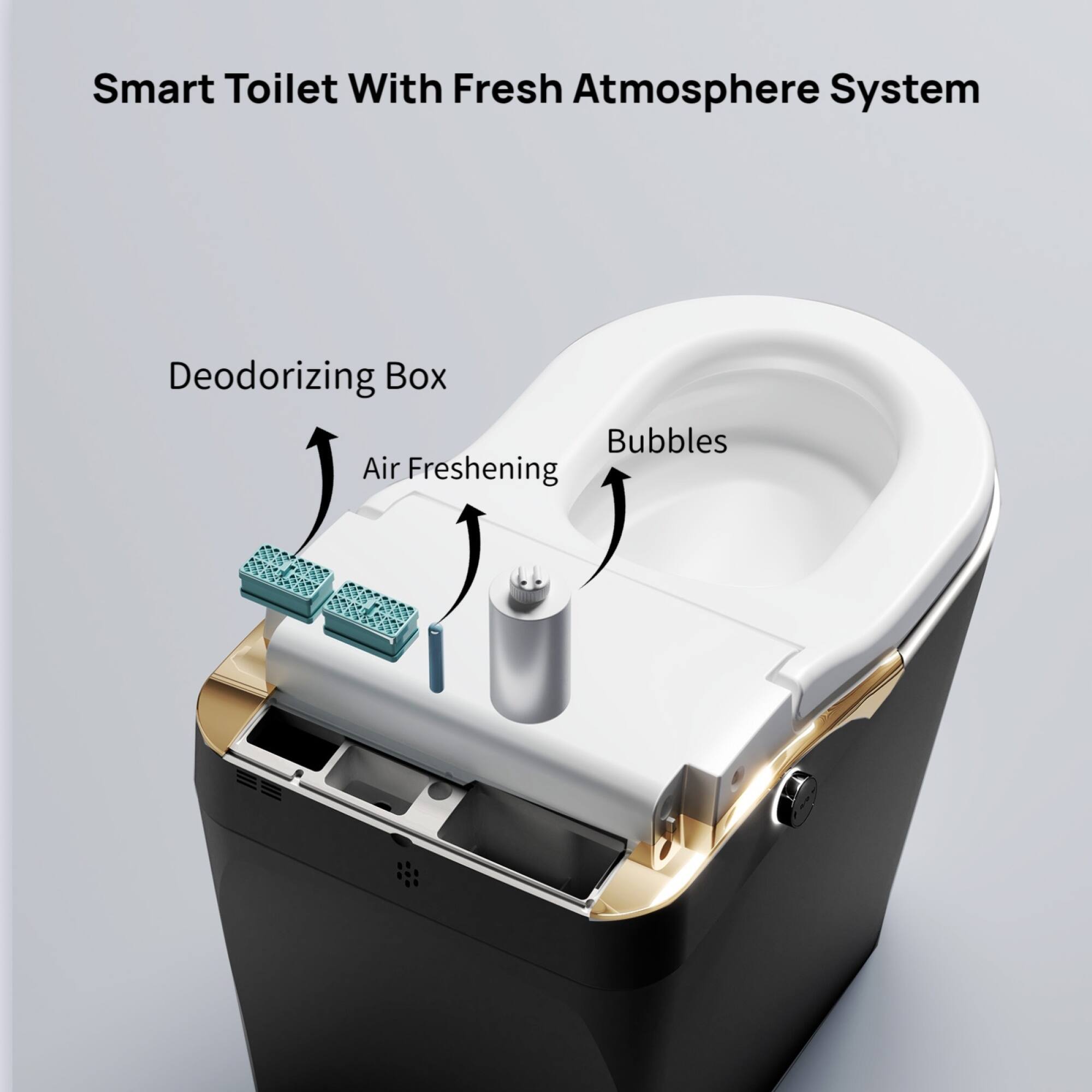 Smart Toilet With Fresh Atmosphere System

- Deodorizing Box
- Air Freshening
- Bubbles
