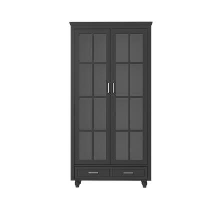 Front. Famapy - Famapy Grid Glass - Door Adjustable Shelf Display & Storage Cabinet with Drawer - Black.