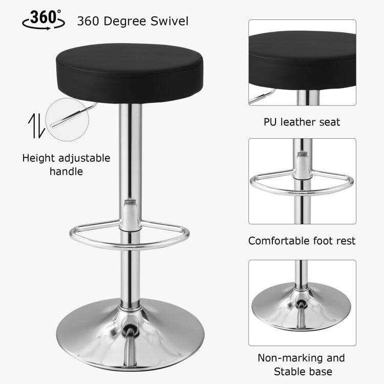 360 Degree Swivel  
Height adjustable handle  
PU leather seat  
Comfortable foot rest  
Non-marking and Stable base