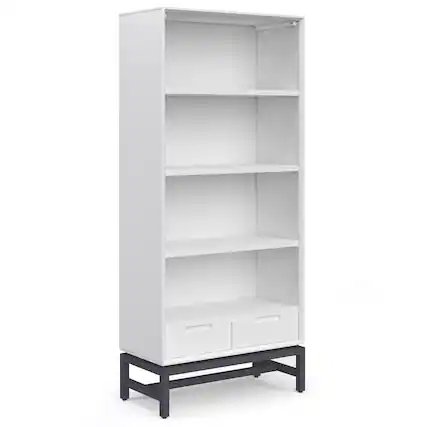 Front. Simpli Home - Banting Mid Century Bookcase - White.