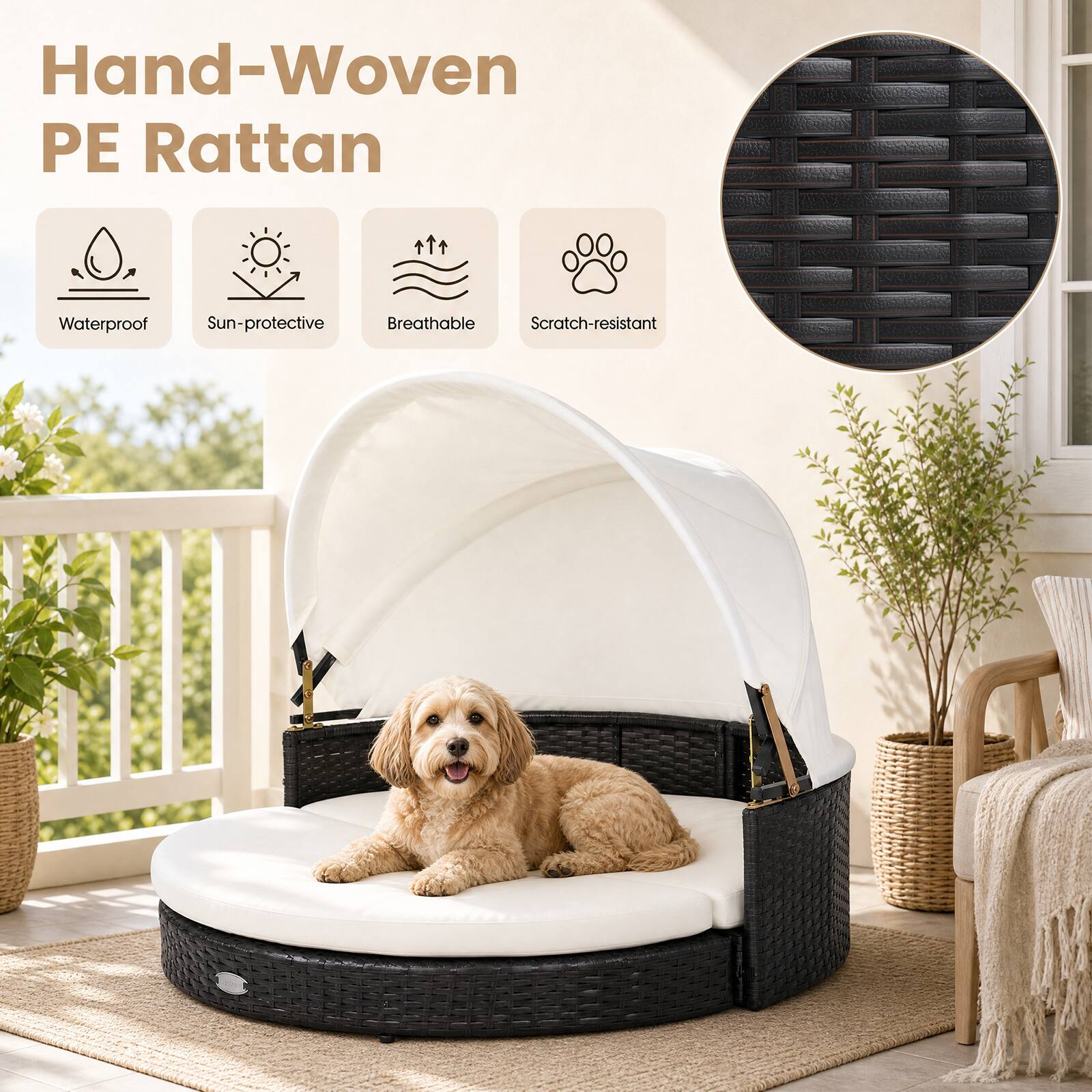 Hand-Woven PE Rattan

Waterproof
Sun-protective
Breathable
Scratch-resistant
