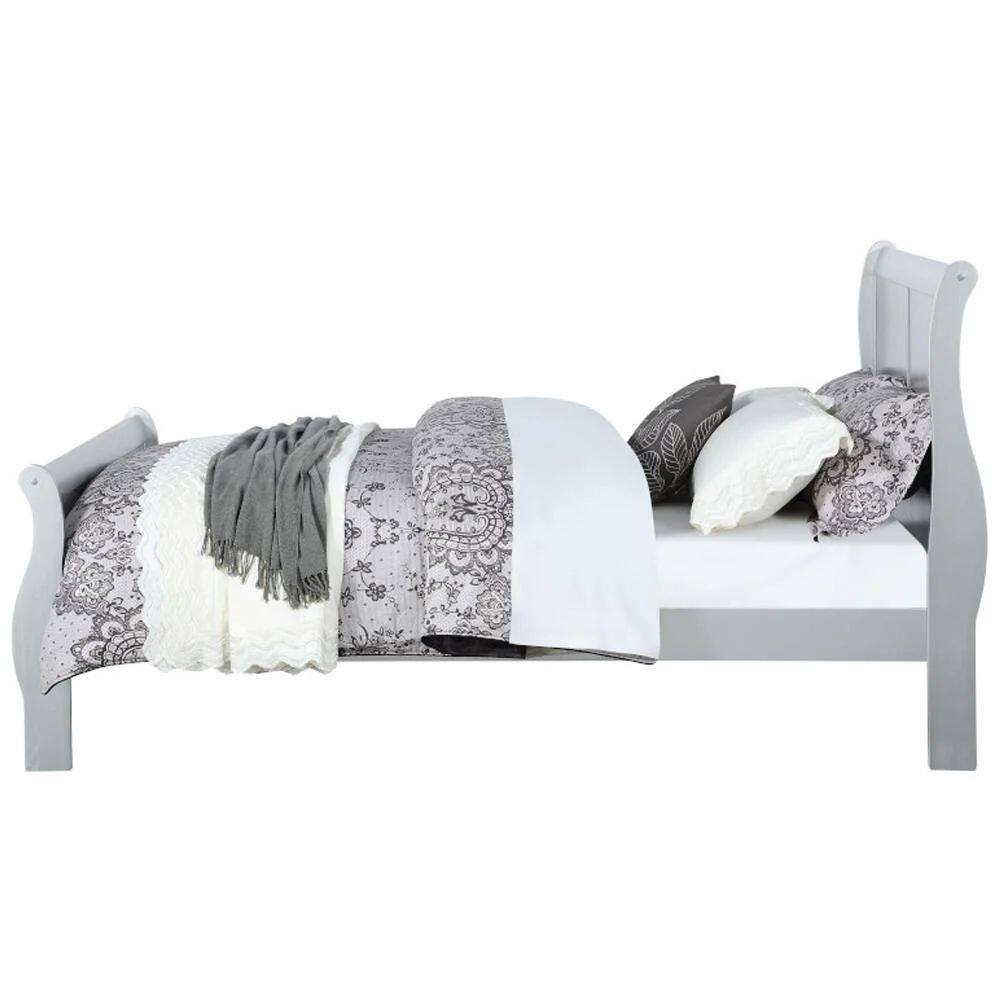 Alt View 2. Manhattan Lane - Sleigh Design Eastern King Bed with Rectangular Thin Legs, Silver - Silver.