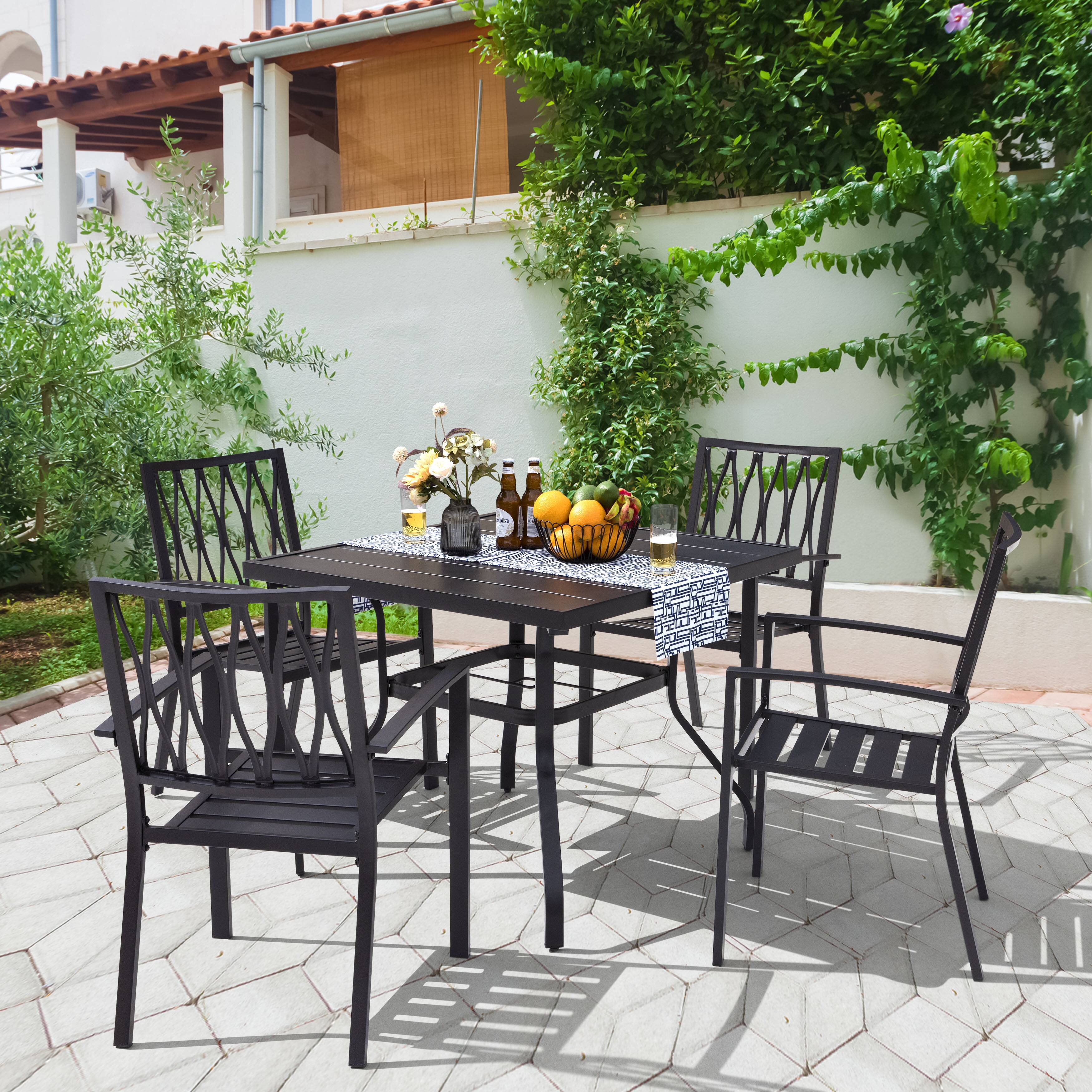 Angle. Nuu Garden - Outdoor 5-Piece Dining Set with Umbrella Hole - Black.