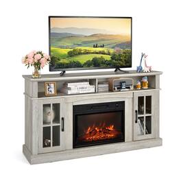 Pefilos - Fireplace TV for TVs Up to 65 with Side Cabinets Remote Control- Mid Century Modern Living Room Bedroom TV Stand - Gray