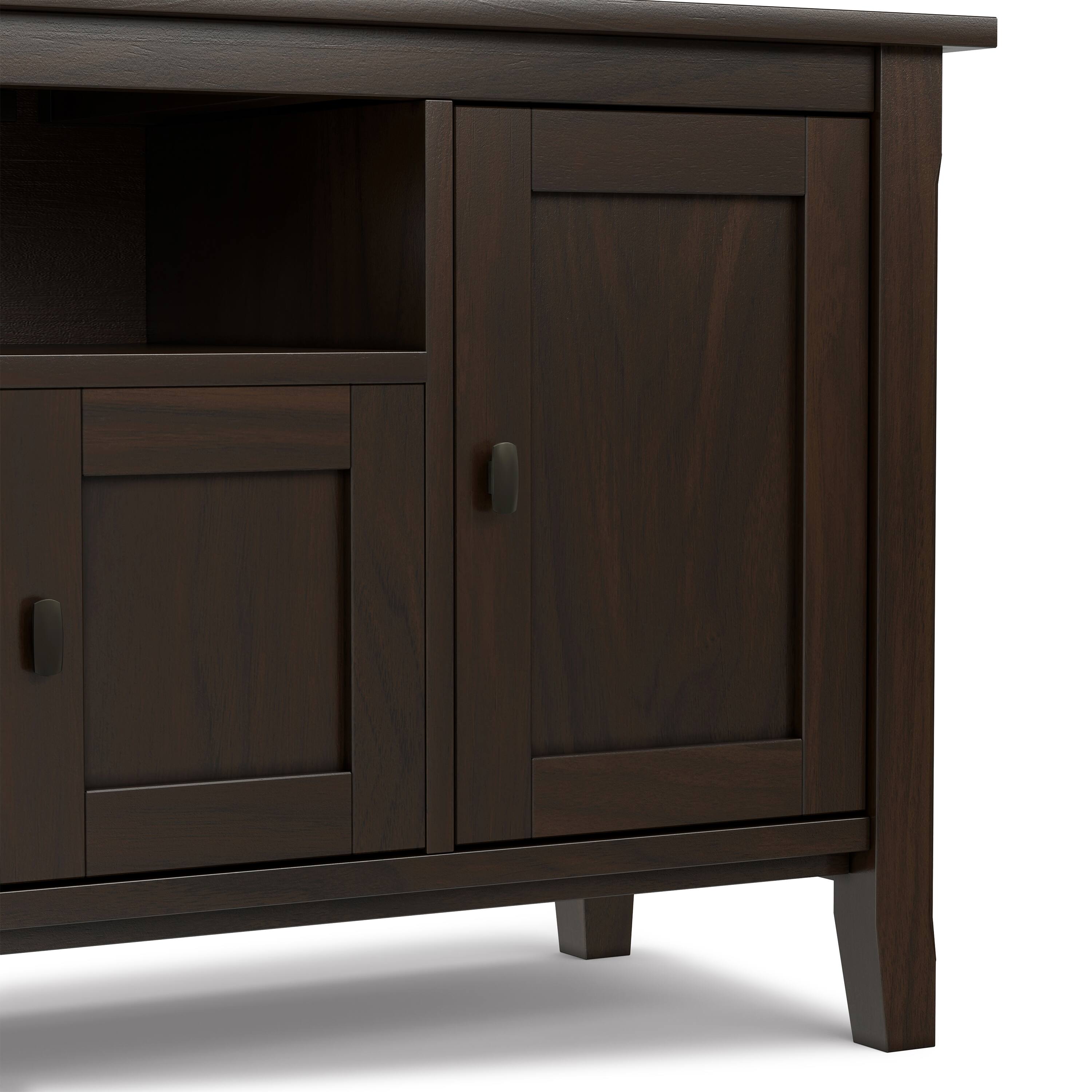 Alt View 7. Simpli Home - Warm Shaker 72W Low TV Stand with Drawers, Doors and Cubbies - Tobacco Brown.