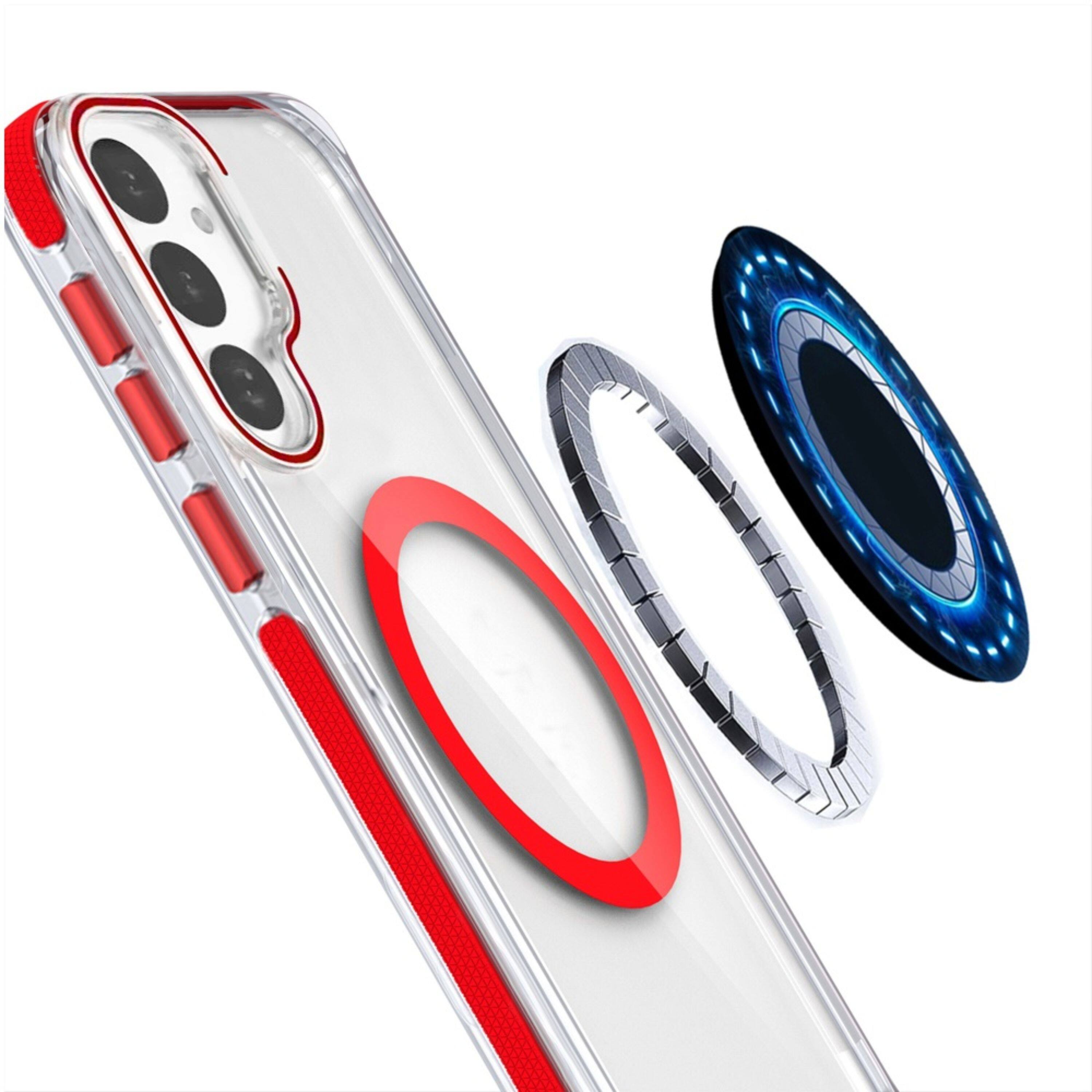 Left. Kitcheniva - Magnetic Circle Camera Lens Stand Phone Case With Tempered Glass For Samsung Galaxy S25/S24 Red - Red.