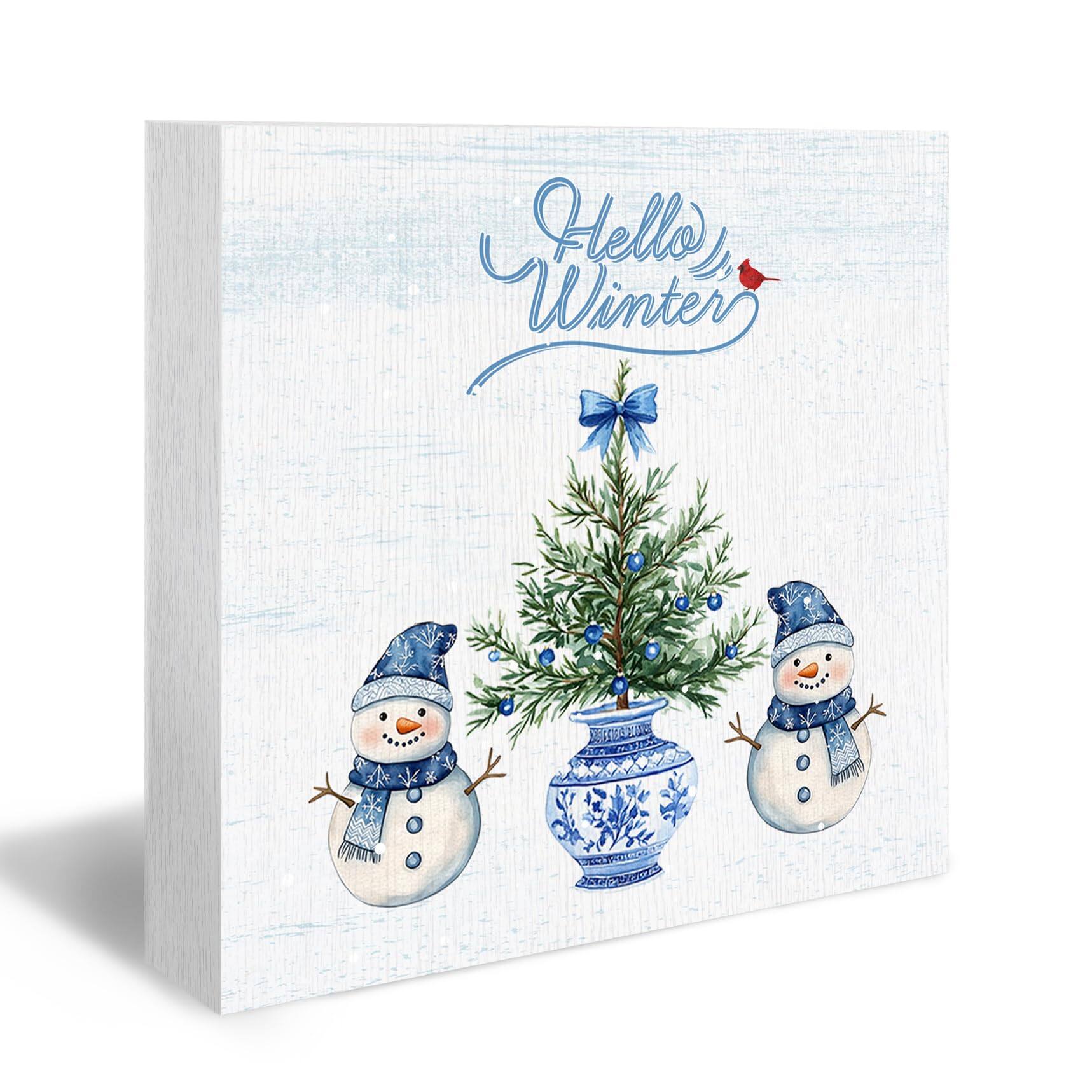 Paradigms Interiors - Funny Christmas Wood Box Sign He Sees You When You're Desk Shelf Bathroom Decorations Gifts For Xmas Wooden - hello winter