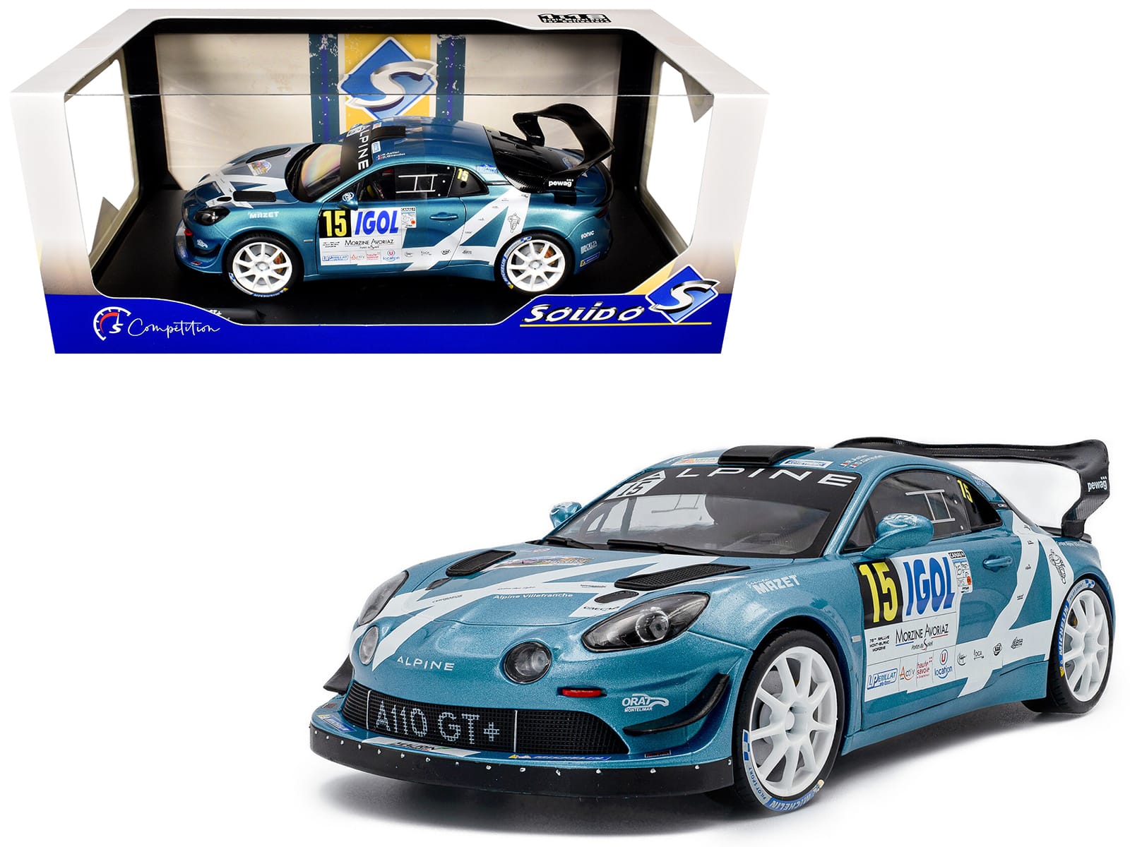 Solido - Alpine A110 Rallye GT+ #15 Raphael Astier - Denis Giraudet "Rallye Du Mont Blanc" (2024) "Competition" Series 1/18 - Multicolor