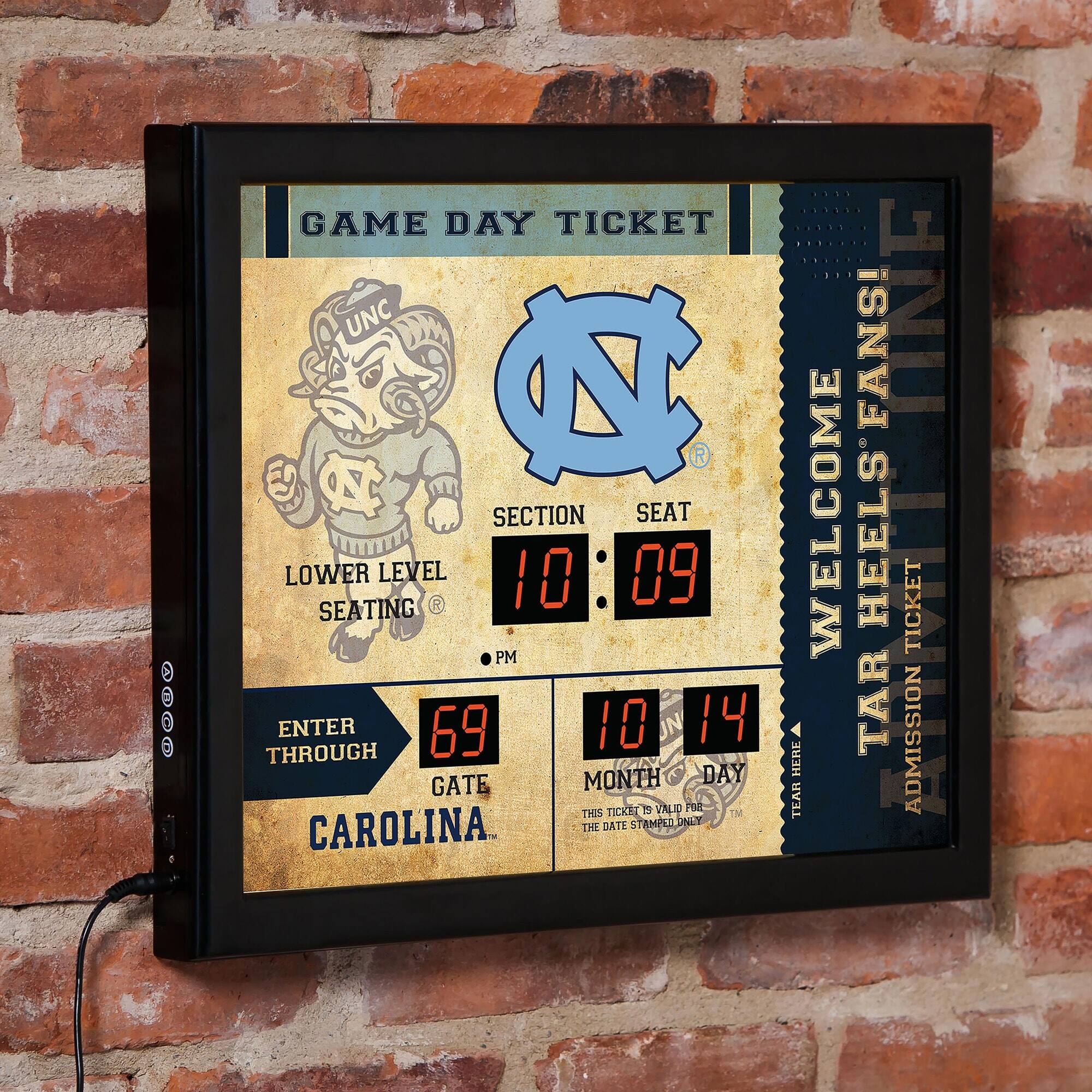 Evergreen Enterprises - North Carolina Tar Heels 15" x 19" Bluetooth Scoreboard Wall Clock - Brown