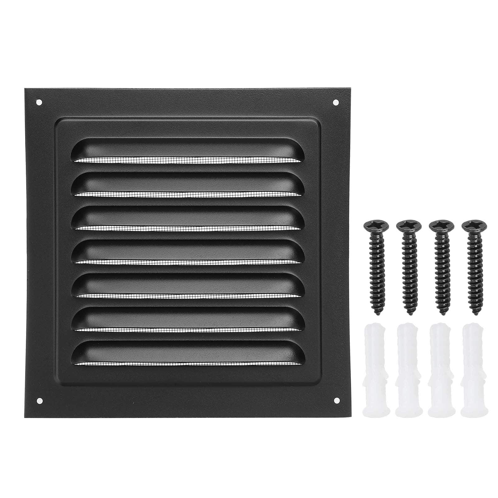 Unique Bargains - 6.5"x6.5" Aluminum Gable Vent, Exterior Wall Outlet Square Soffit Vent HVAC Louver Air Grille with Built-in Screen - Black