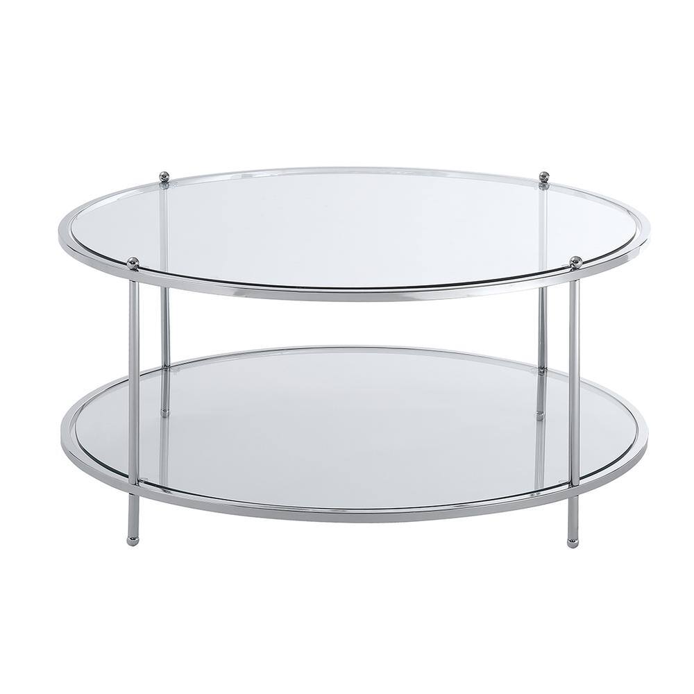 Alt View 2. Convenience Concepts - Royal Crest 2 Tier Round Glass Coffee Table - Clear Glass / Chrome Frame.