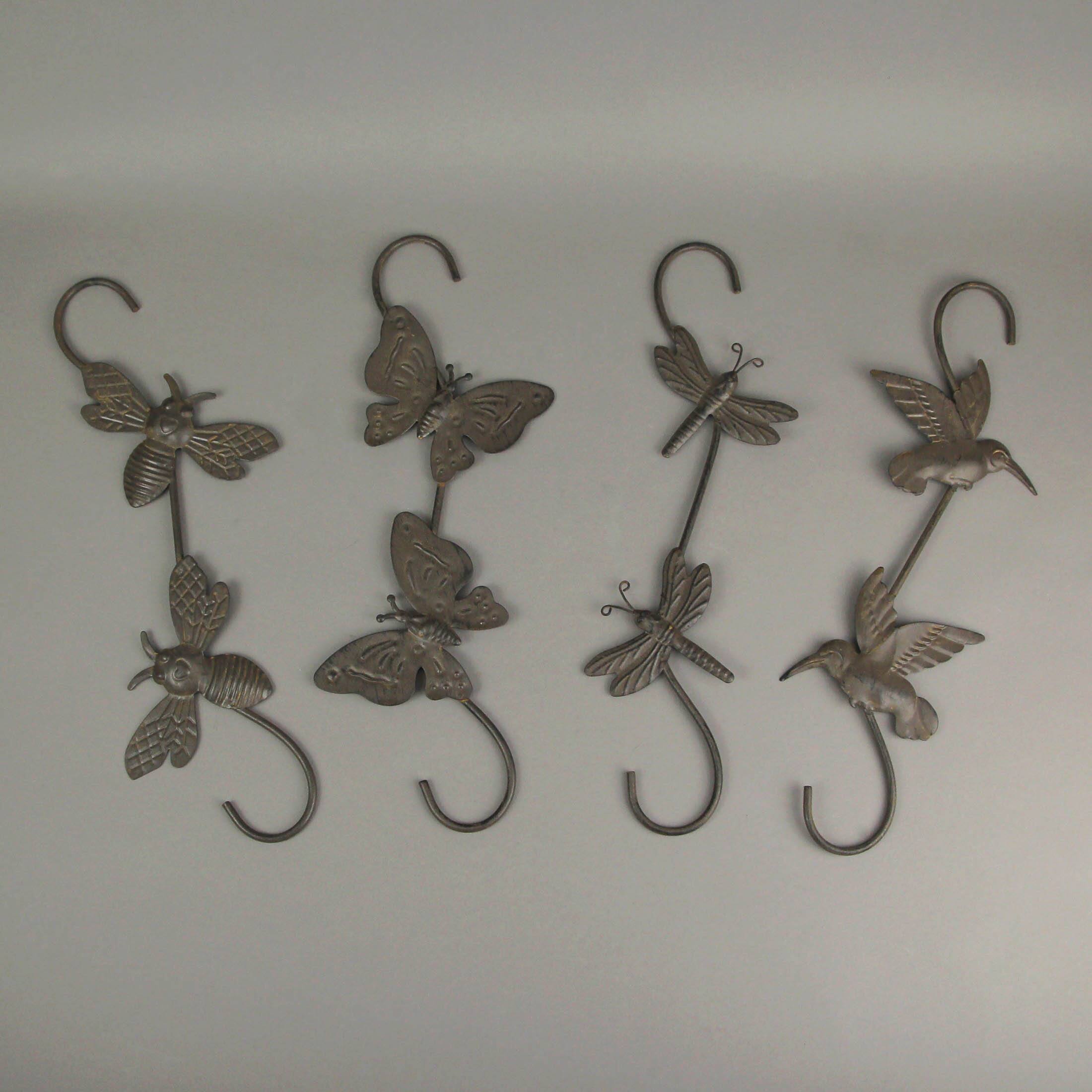 Alt View 3. Mayrich Company - Set of 4 Rustic Metal Hook Plant Hangers Hummingbird, Bee, Butterfly, Dragonfly - Brown.
