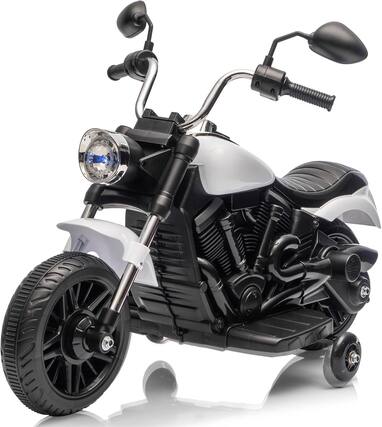Front. Homhougo - Kids Motorcycle, 12V Battery Powered Electric Motorcycle, 3-Wheel Ride On Motorcycle w/Training Wheels, Reverse.