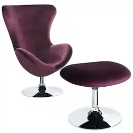 Manhattan Lane - Fabric Curved Design Chair with Ottoman and Tubular Base, Set of 2 - Purple