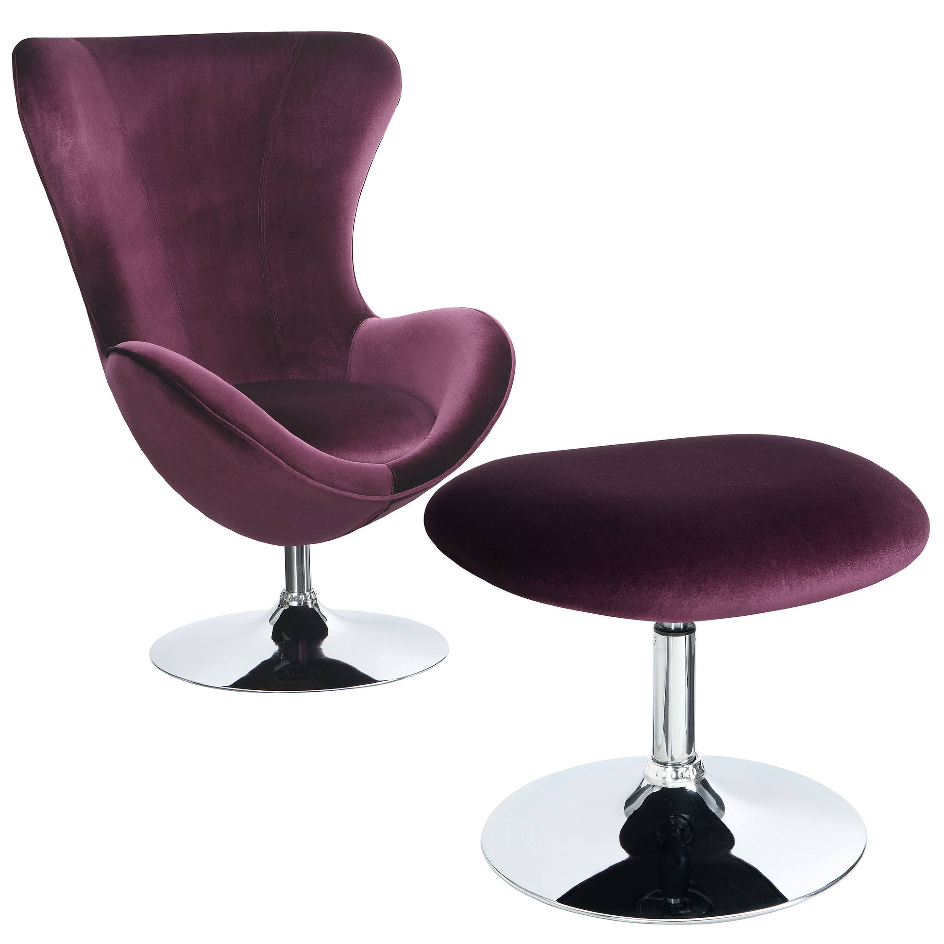 Front. Manhattan Lane - Fabric Curved Design Chair with Ottoman and Tubular Base, Set of 2 - Purple.