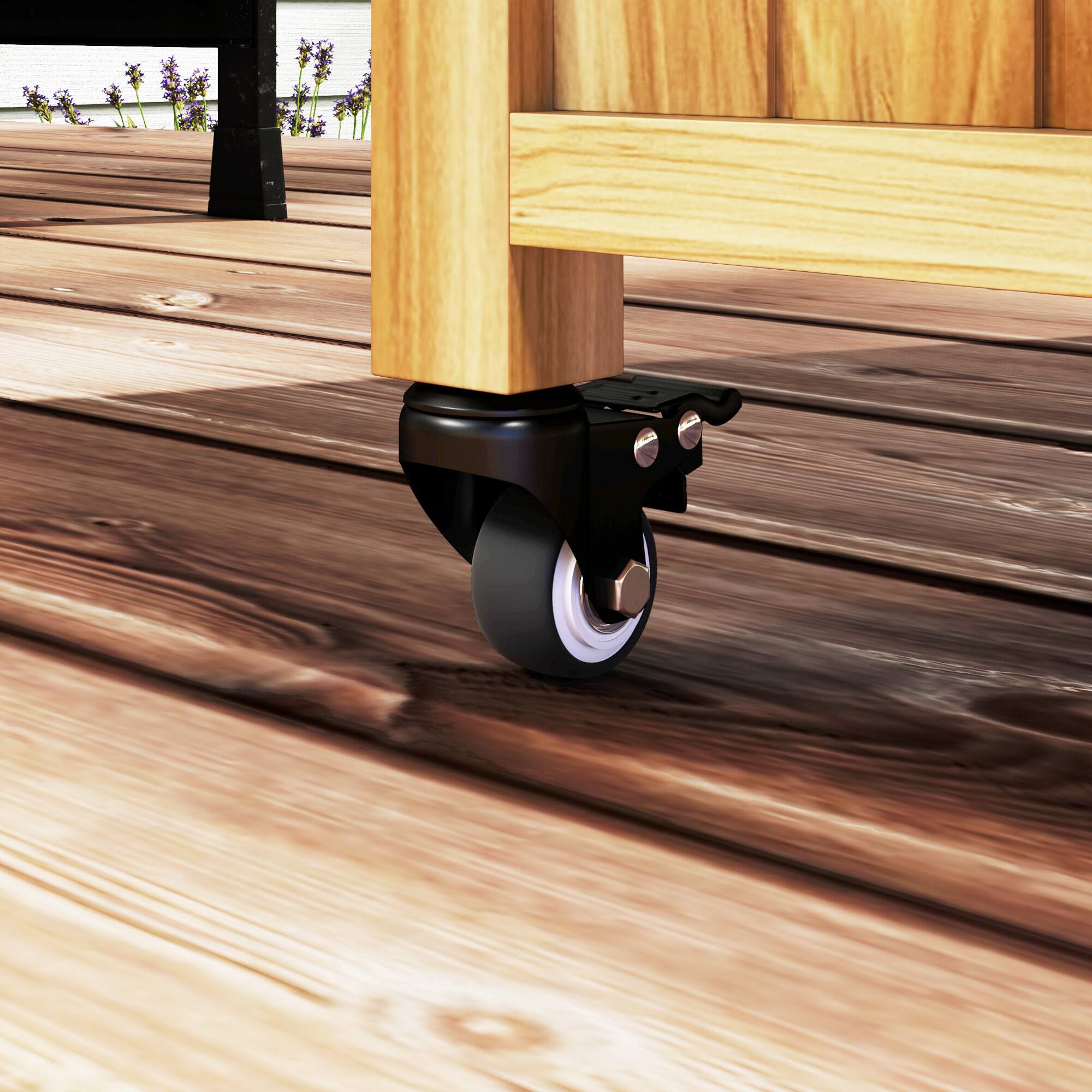 Alt View 7. Outsunny - Outdoor Grill Cart with Wheels and Storage, Solid Wood Outdoor Kitchen Island with Stainless Steel Top - Natural Wood.