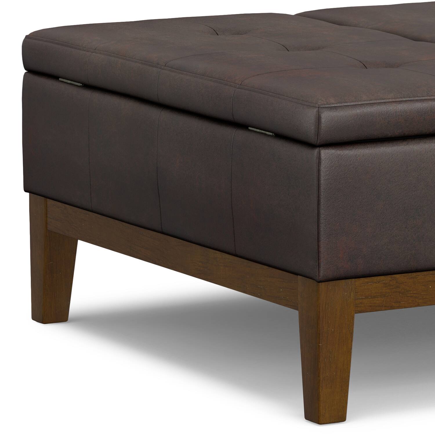 Alt View 5. Simpli Home - Dover 36 inch Contemporary Square Lift Top Coffee Table Storage Ottoman in Distressed Brown Vegan Faux Leather,Assembled - Distressed Brown.