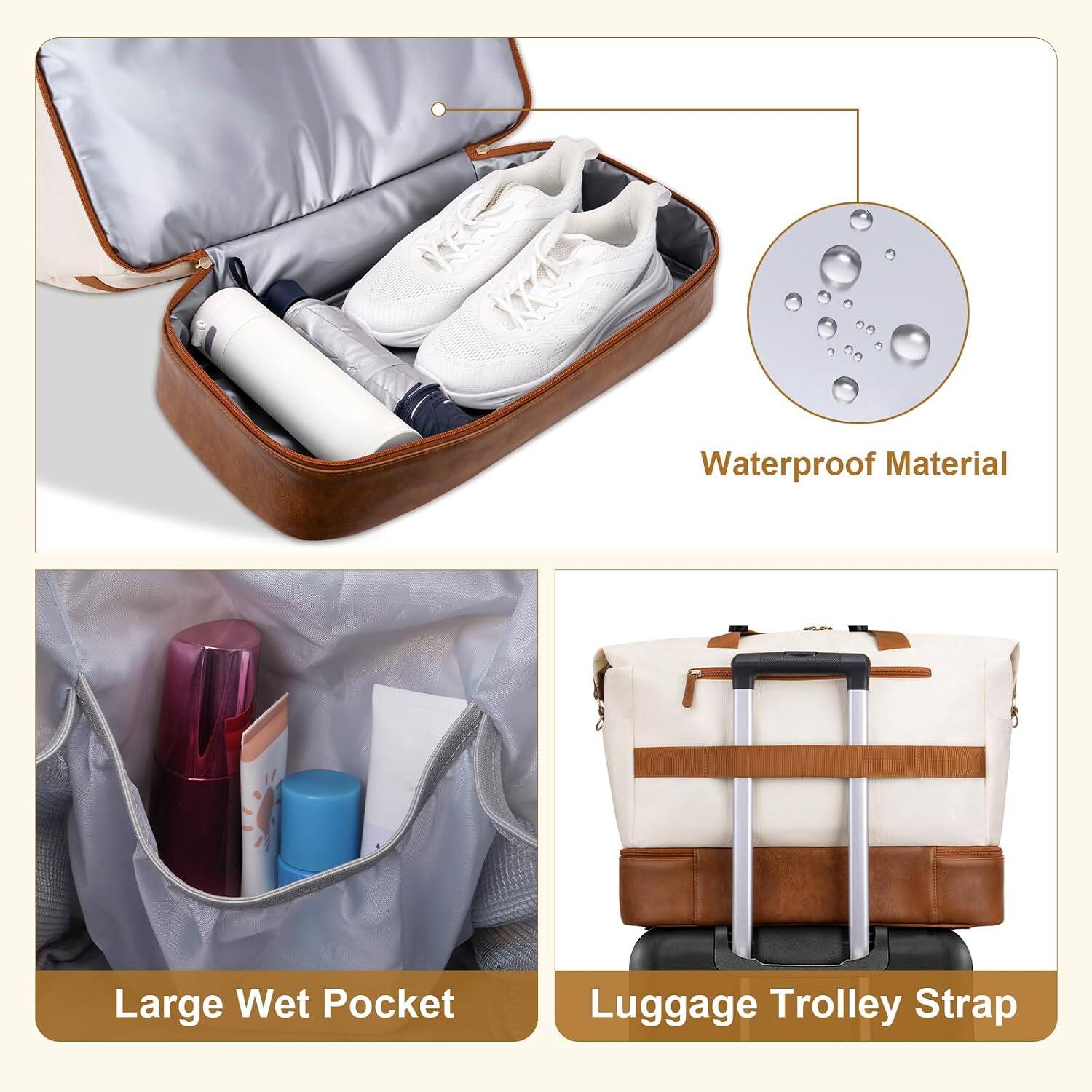 Waterproof Material

Large Wet Pocket

Luggage Trolley Strap