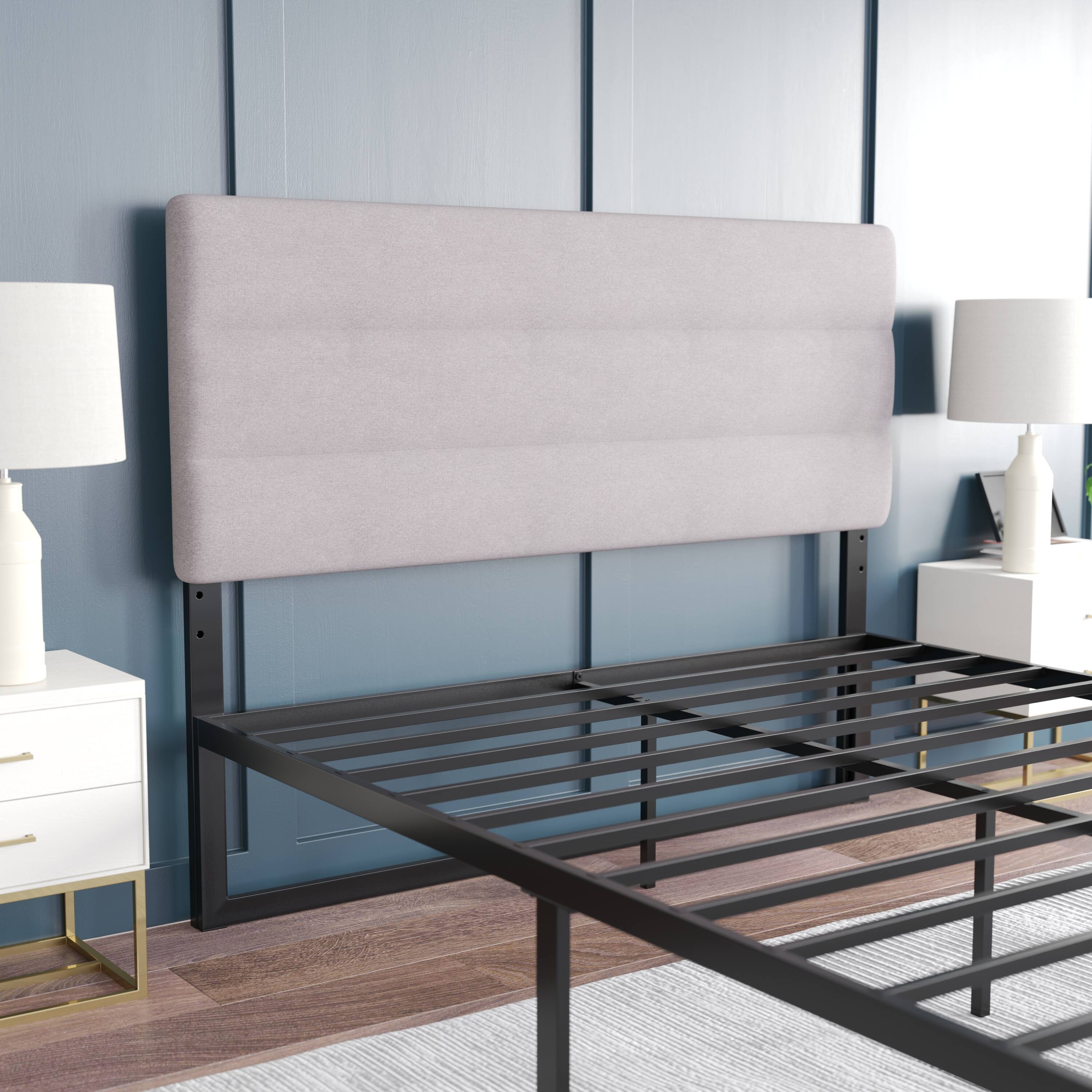 Alt View 3. Emma + Oliver - Gannon Modern Upholstered Headboard with Horizontal Line Stitching and Adjustable Height Rails - Gray.