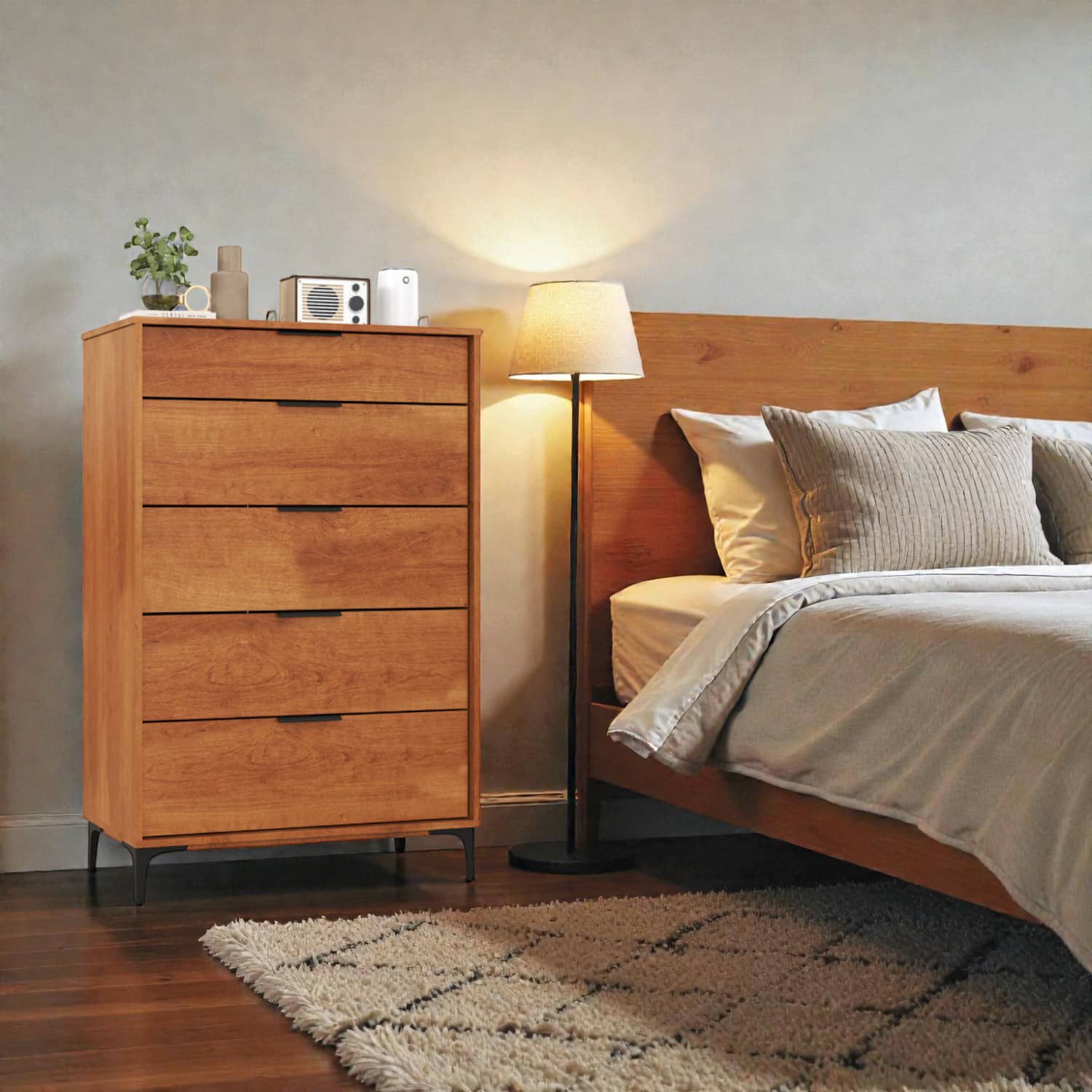 Hivvago - Multi-Functional 5-Drawer Chest for Home Organization - Cherry