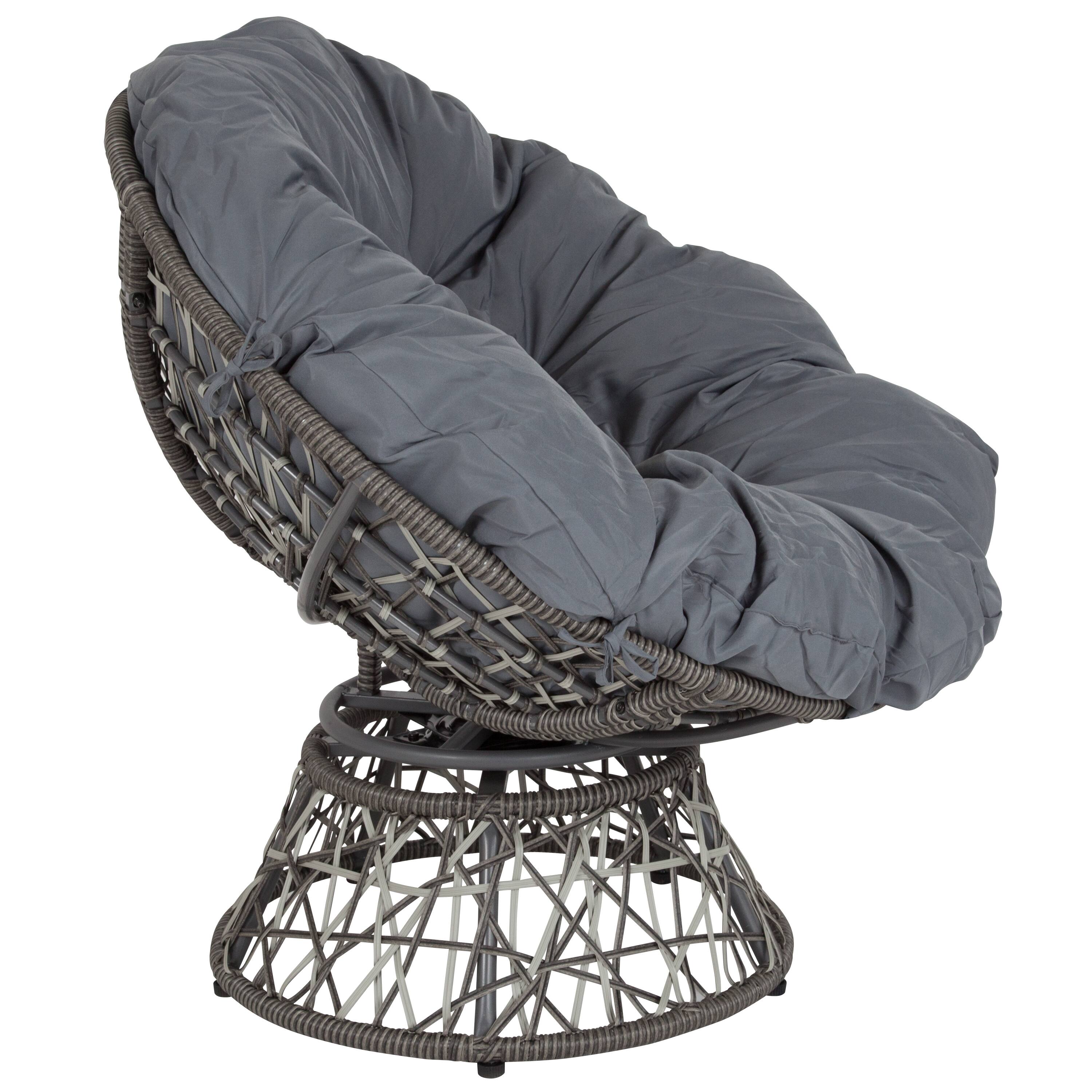 Alt View 4. Emma + Oliver - Swivel Patio Chair with Cushion - Gray Cushion/Gray Frame.