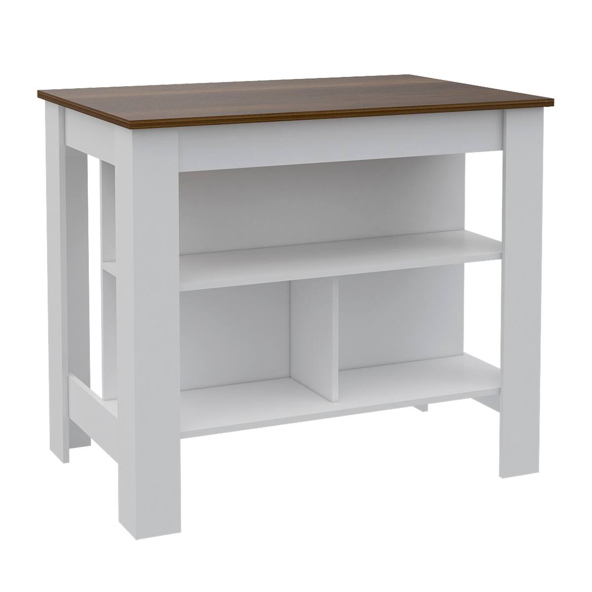 Left. Loheer - Loheer White and Walnut Kitchen Island 3-Shelf Meal Prep Station - White.